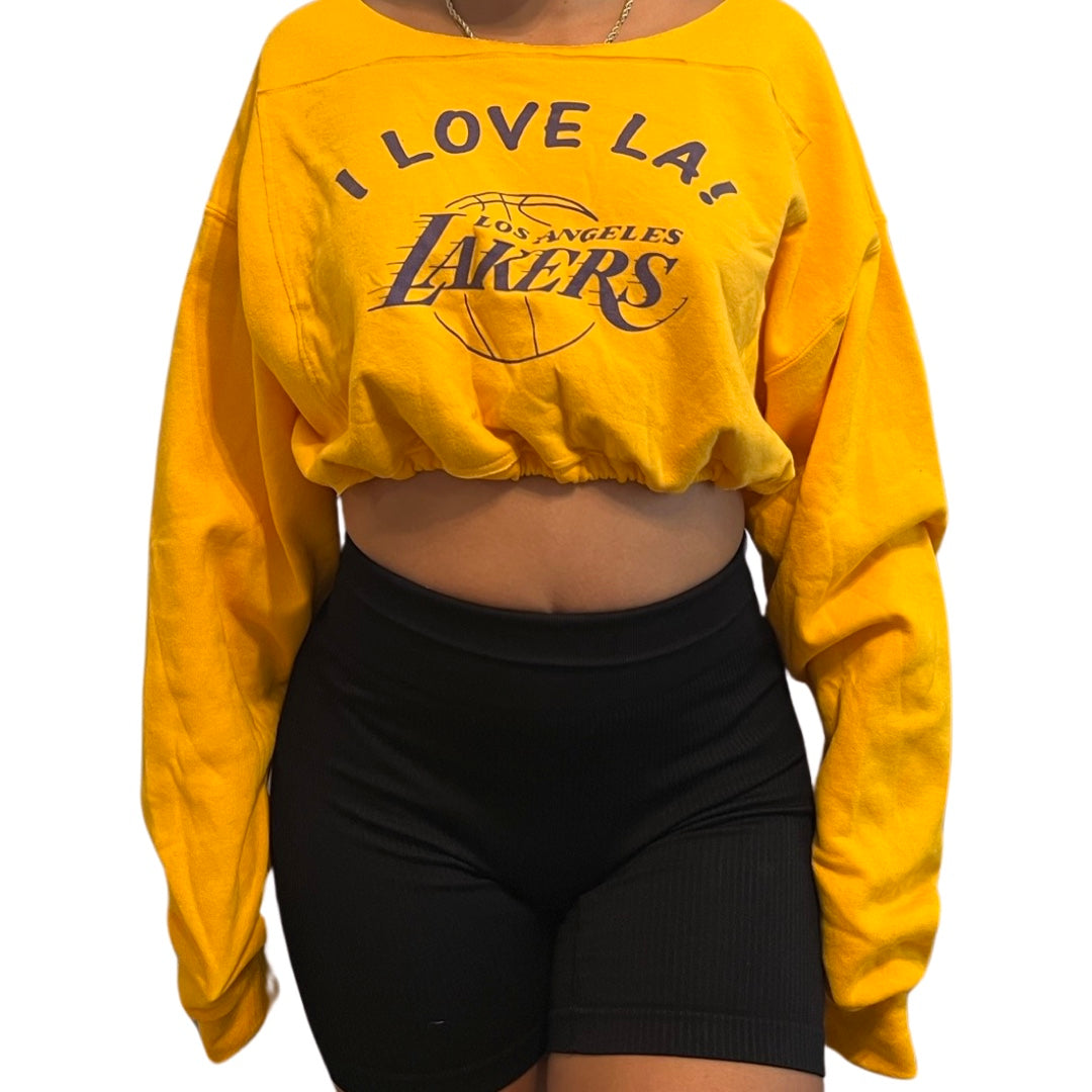 Los Angeles Lakers Repurposed Drawstring Crop Sweatshirt