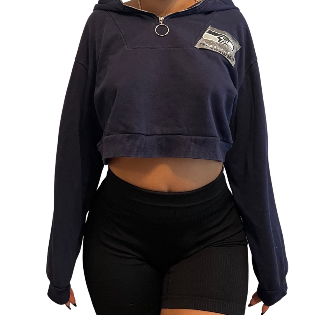 Seattle Seahawks Repurposed Crop Sweatshirt