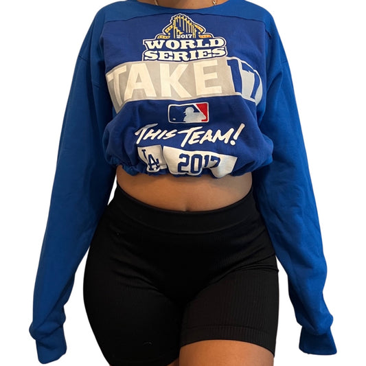 Los Angeles Dodgers Repurposed Drawstring Crop Sweatshirt