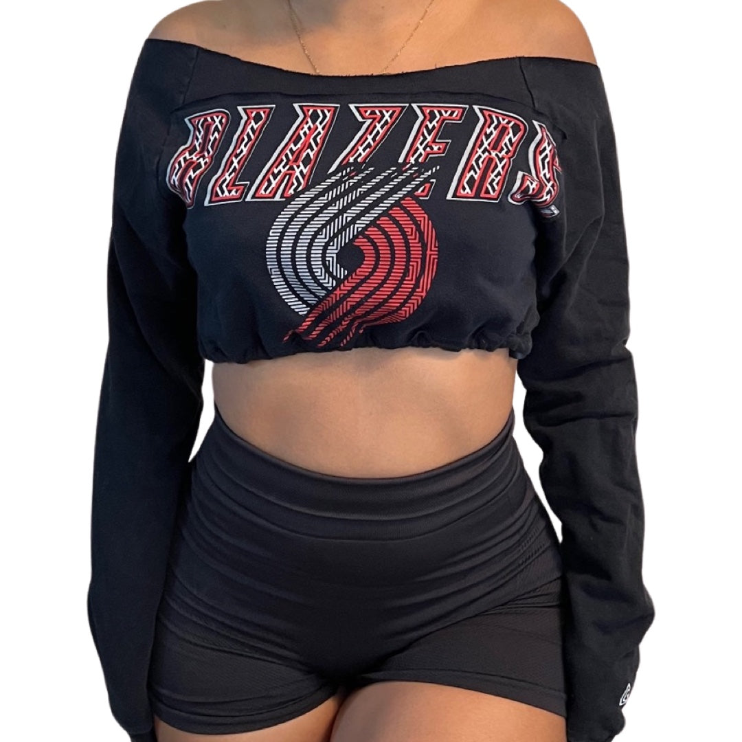 Portland Trailblazers Repurposed Drawstring Crop Sweatshirt