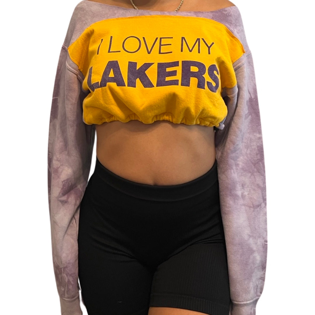 Los Angeles Lakers Repurposed Drawstring Crop Sweatshirt