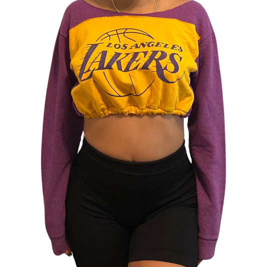 Los Angeles Lakers Repurposed Drawstring Crop Sweatshirt