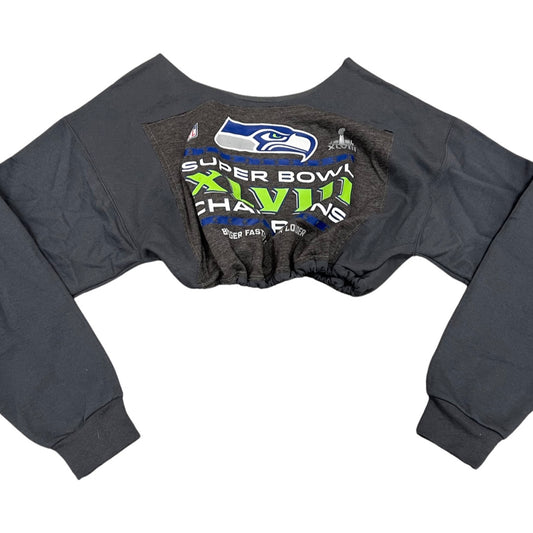 Seattle Seahawks Repurposed Drawstring Crop Sweatshirt