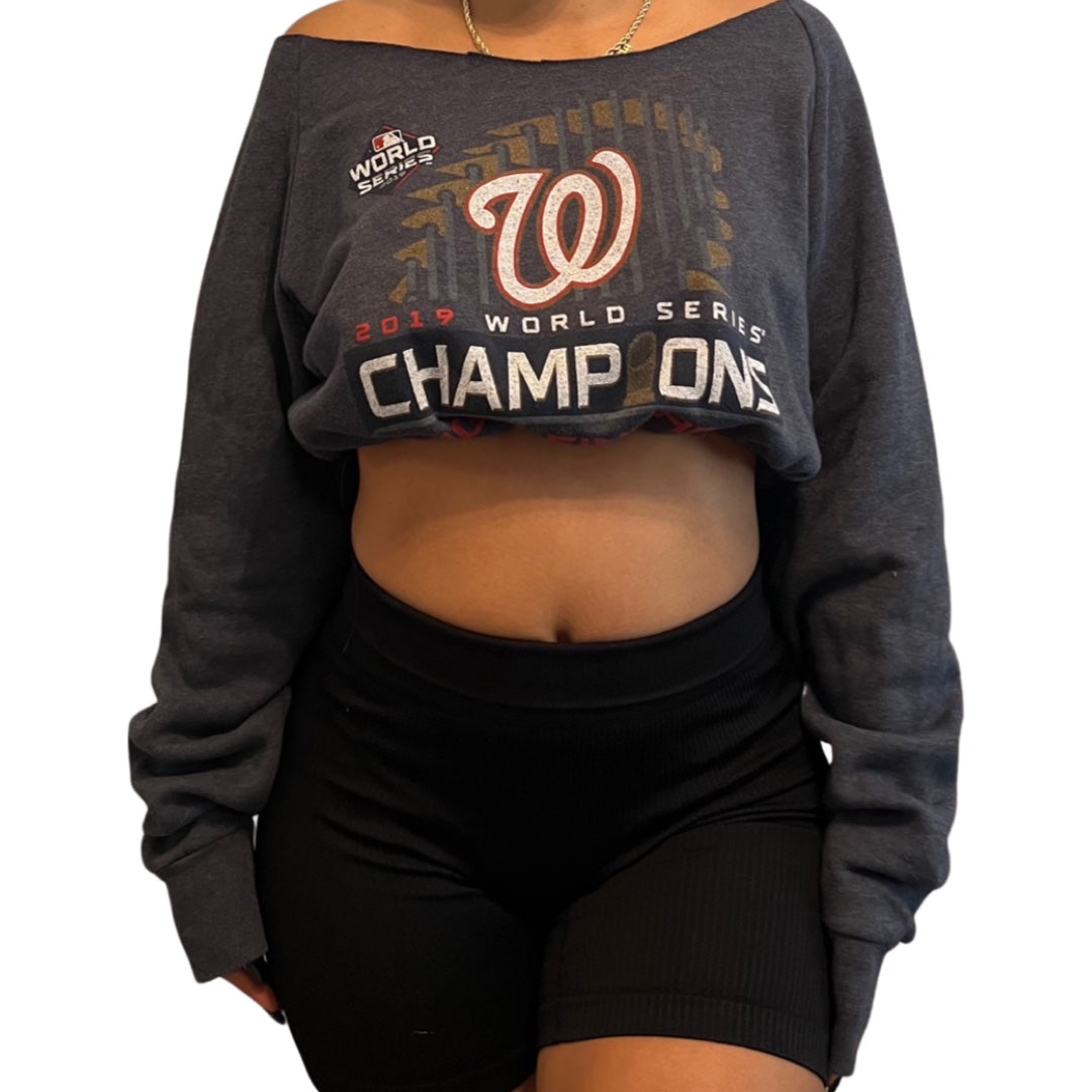 Washington Nationals Repurposed Drawstring Crop Sweatshirt