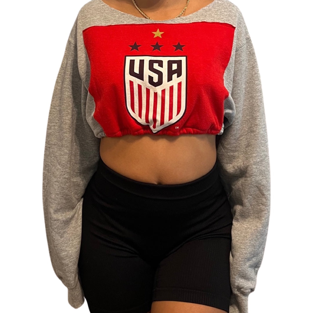 USA Soccer Repurposed Drawstring Crop Sweatshirt