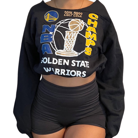 Golden State Warriors Repurposed Drawstring Crop Sweatshirt