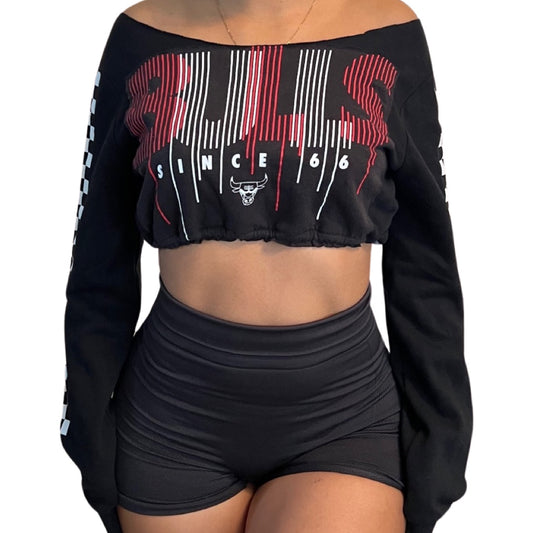 Chicago Bulls Repurposed Drawstring Crop Sweatshirt