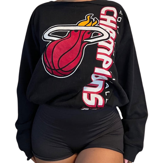 Miami Heat Repurposed Drawstring Crop Sweatshirt