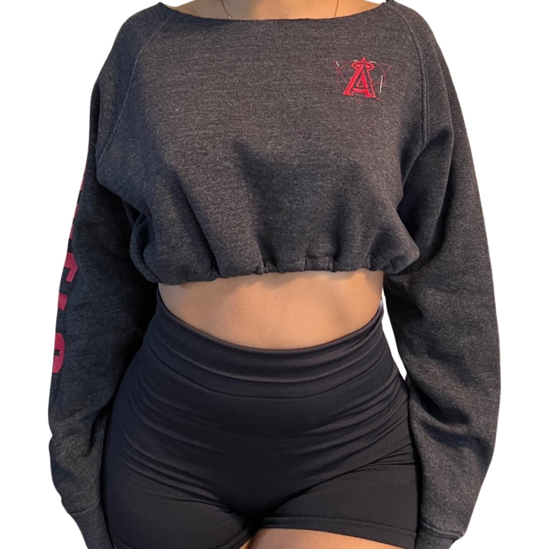 Los Angeles Angels Repurposed Drawstring Crop Sweatshirt